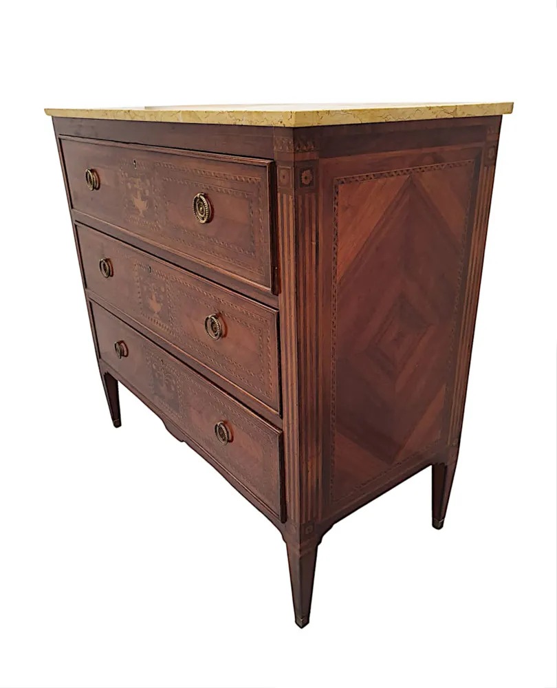 A Fine Early 20th Century Highly Inlaid Marble Top Chest of Drawers