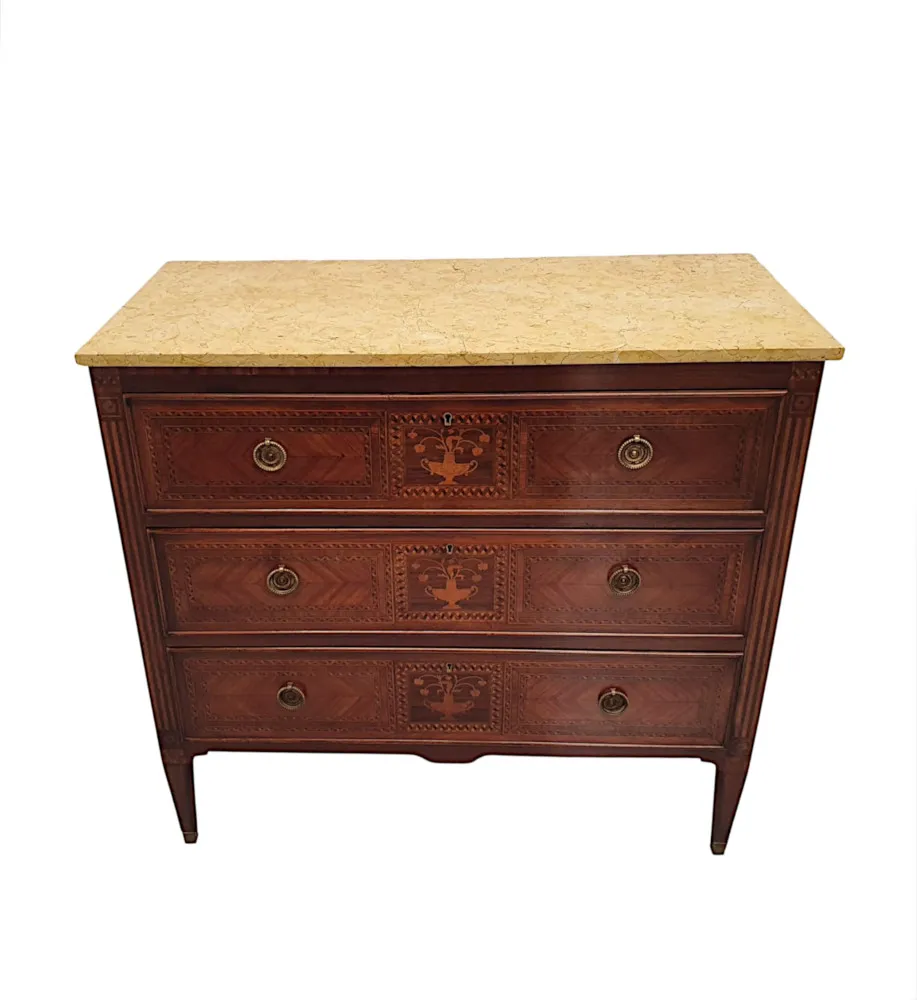  A Fine Early 20th Century Highly Inlaid Marble Top Chest of Drawers