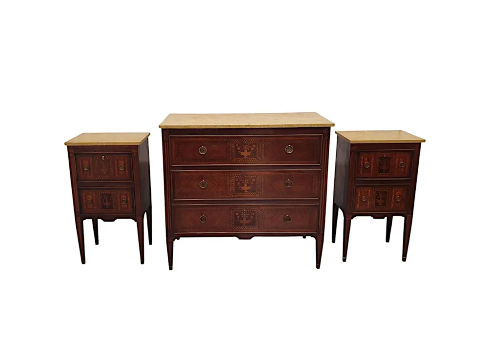 A Fine Early 20th Century Highly Inlaid Marble Top Chest of Drawers