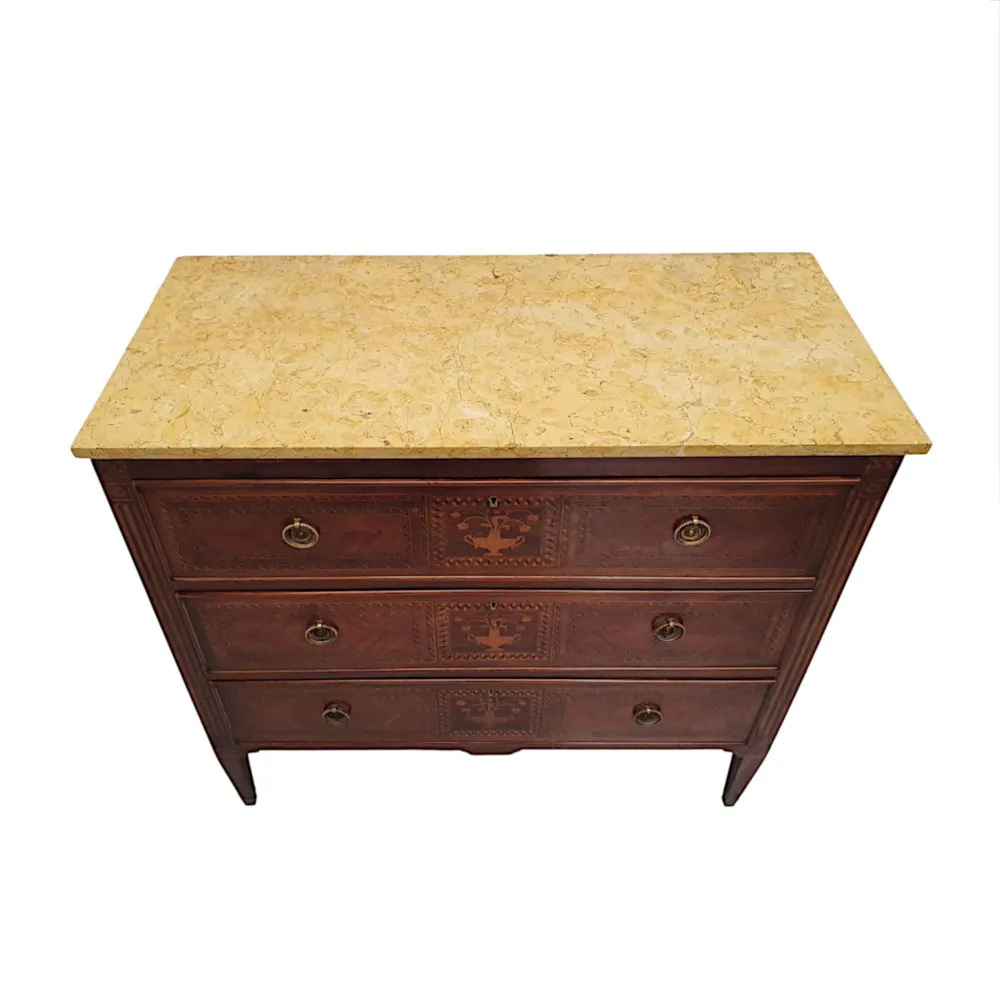  A Fine Early 20th Century Highly Inlaid Marble Top Chest of Drawers