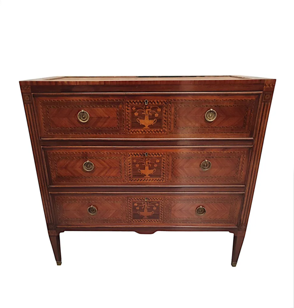  A Fine Early 20th Century Highly Inlaid Marble Top Chest of Drawers