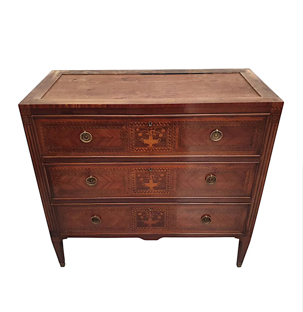  A Fine Early 20th Century Highly Inlaid Marble Top Chest of Drawers