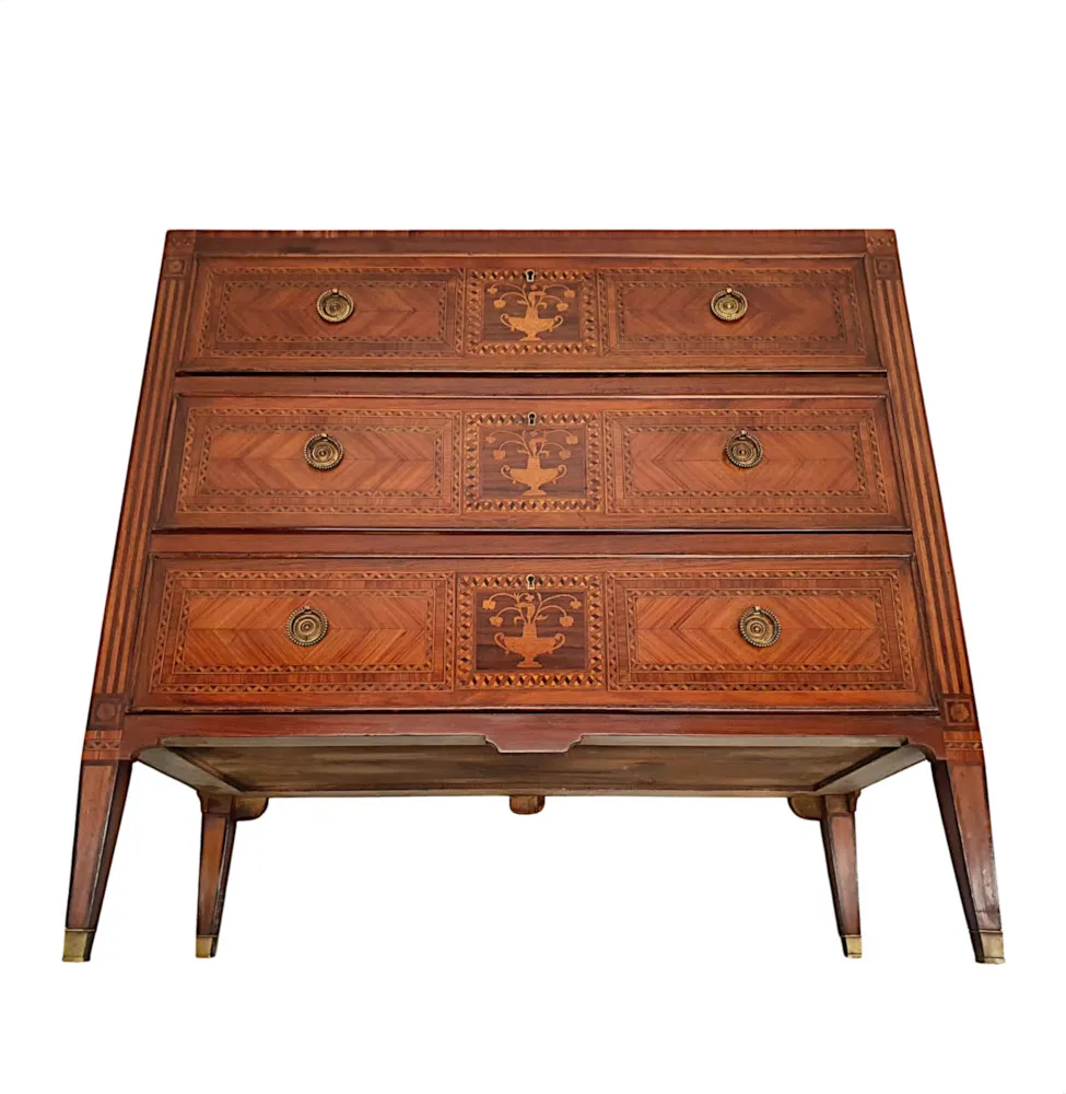  A Fine Early 20th Century Highly Inlaid Marble Top Chest of Drawers