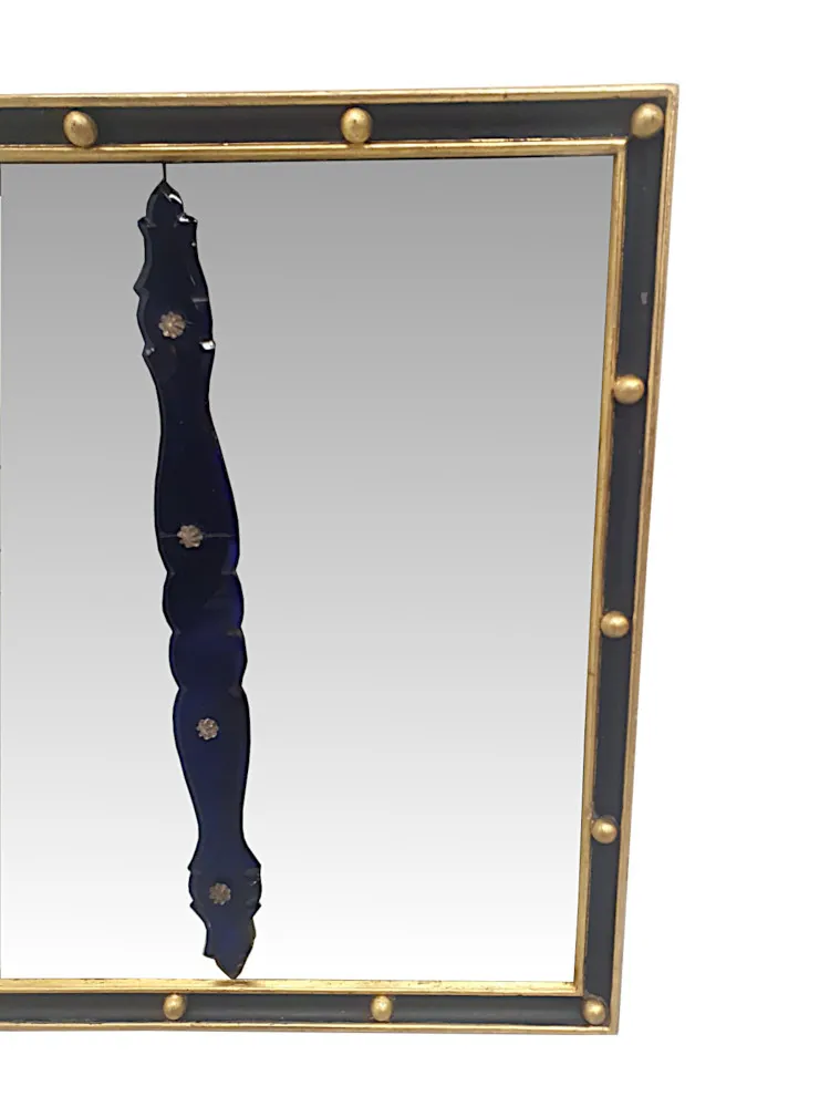 A Very Rare and Fine Early 19th Century Irish Regency Triptych Mirror with Bristol Blue Dividers