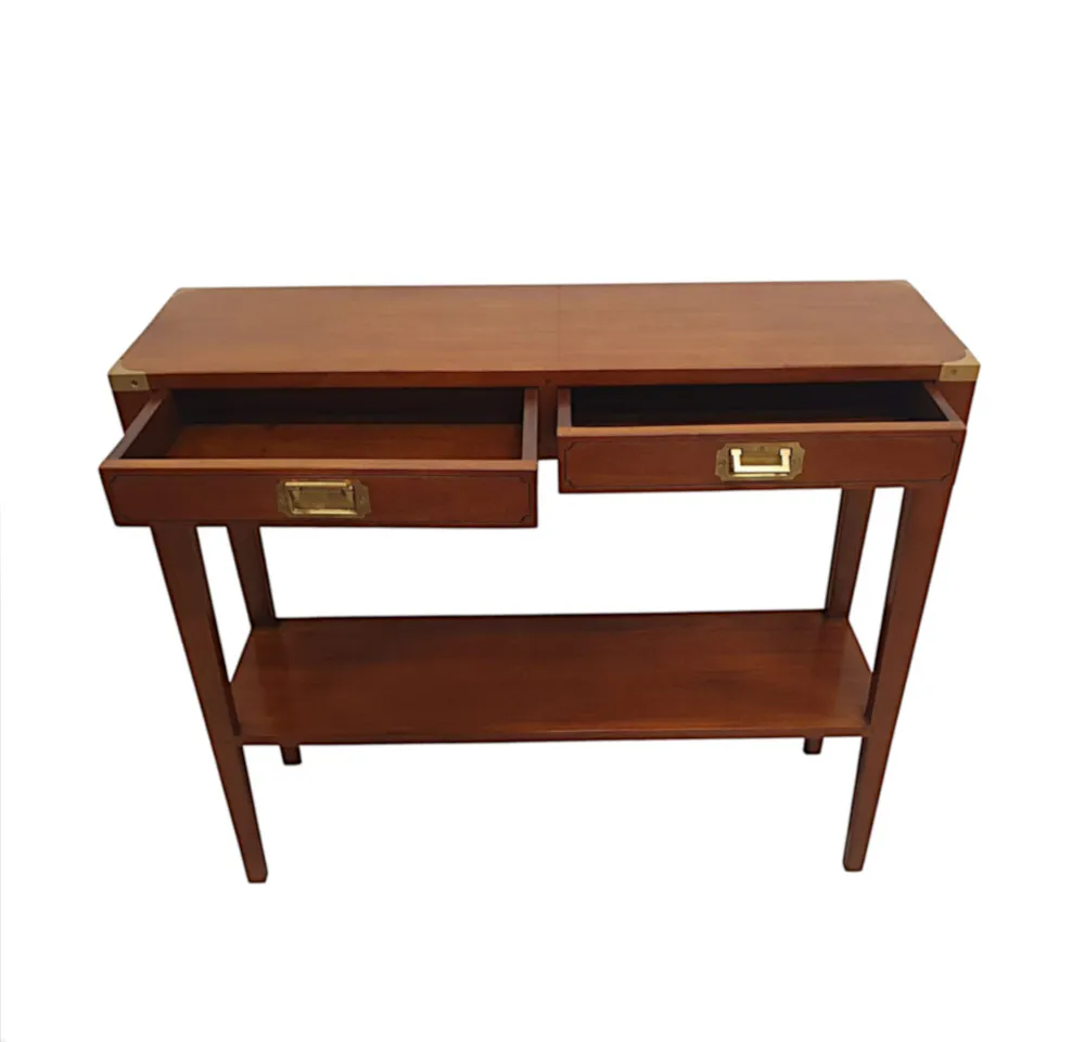 A Fine Campaign Style Walnut Console Table