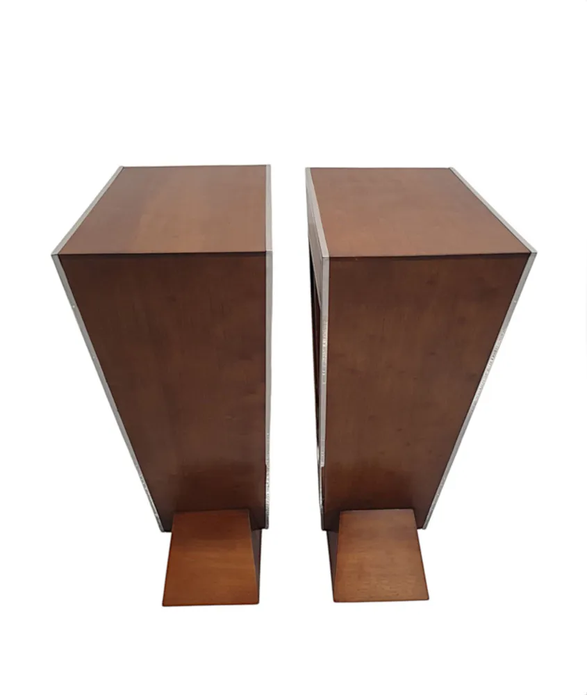 A Stunning Pair of Walnut and Chrome Side Tables in the Art Deco Style