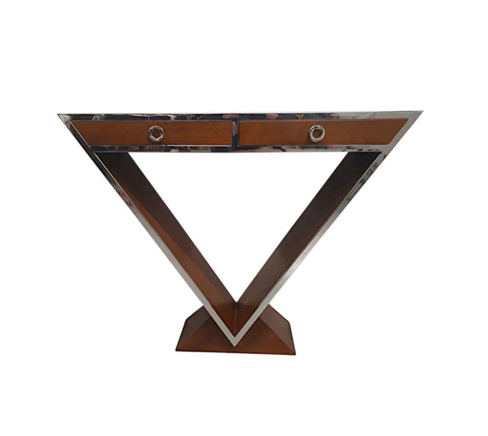 A Fabulous Art Deco Design Walnut and Chrome Console or Side Table