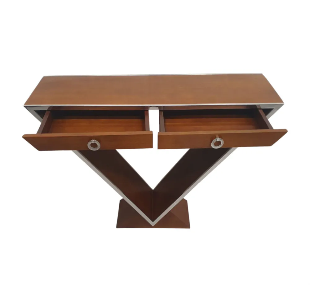 A Fabulous Art Deco Design Walnut and Chrome Console or Side Table