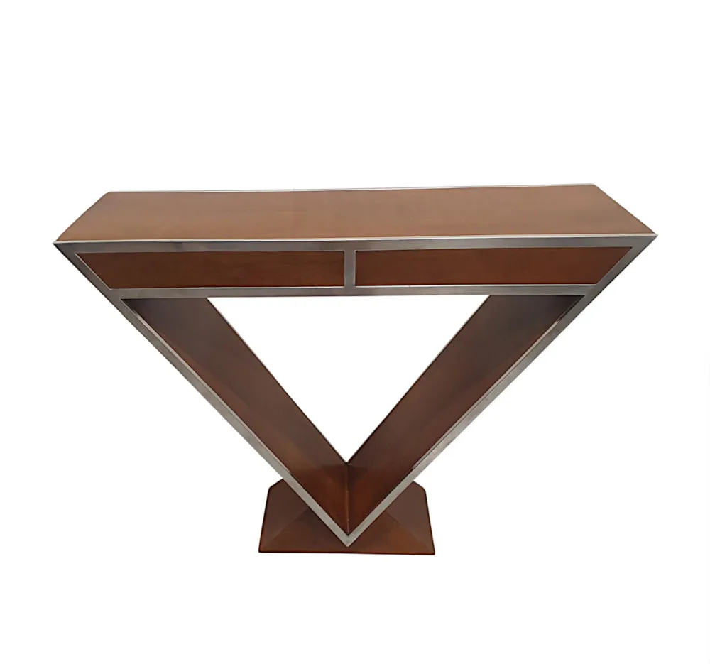 A Fabulous Art Deco Design Walnut and Chrome Console or Side Table