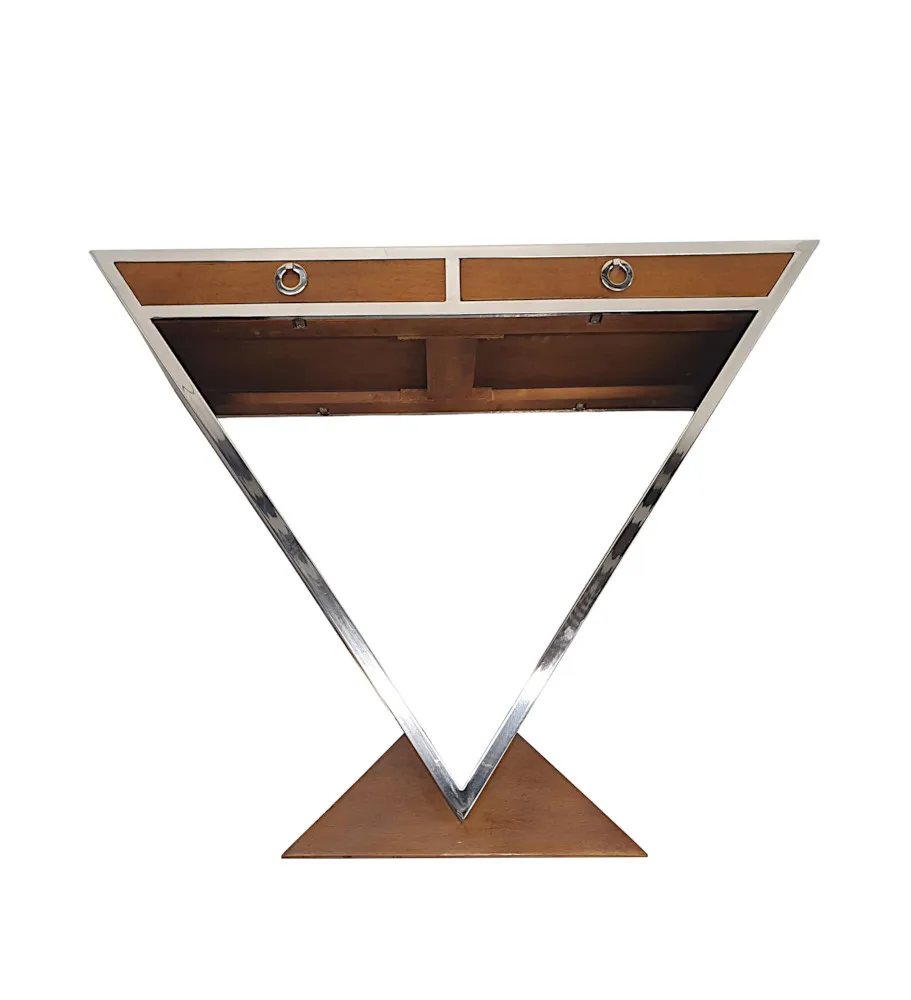 A Fabulous Art Deco Design Walnut and Chrome Console or Side Table