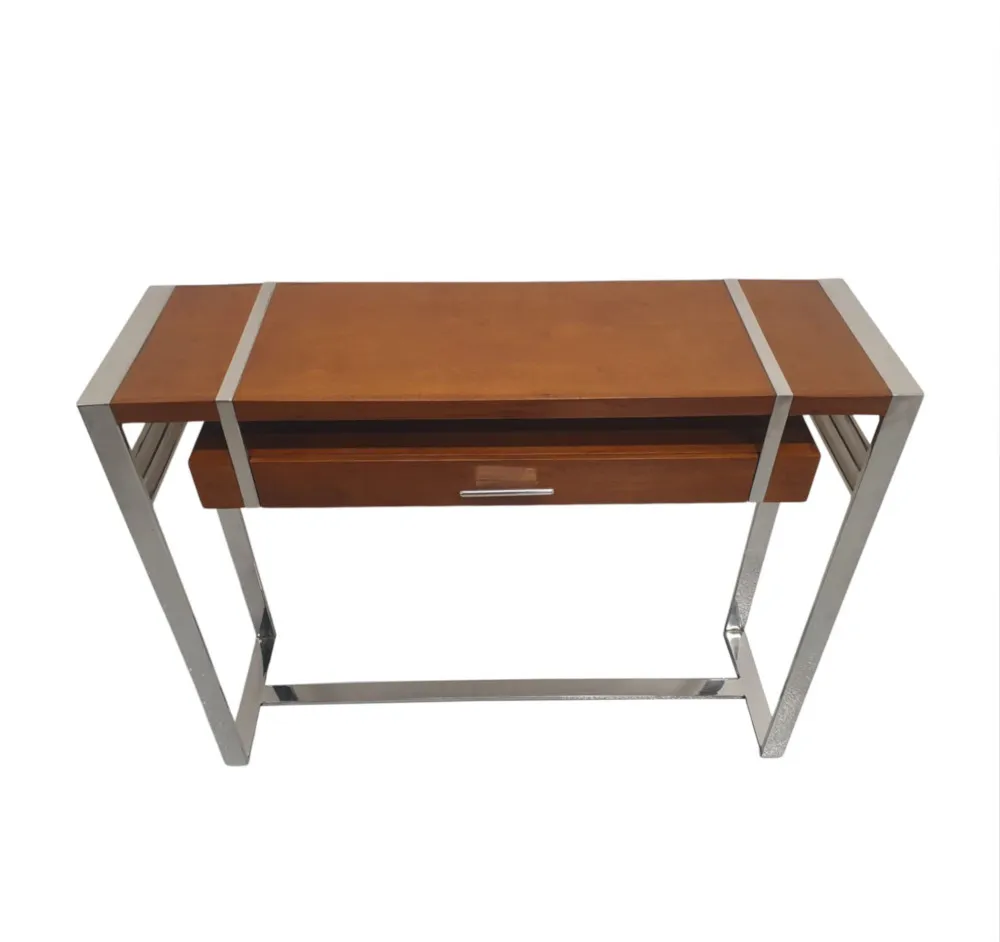  A Gorgeous Art Deco Design Walnut and Chrome Console or Side Table 