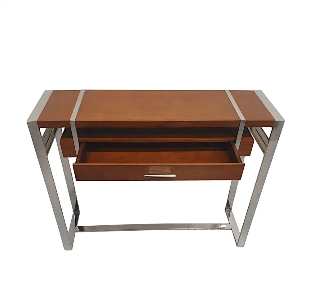  A Gorgeous Art Deco Design Walnut and Chrome Console or Side Table 