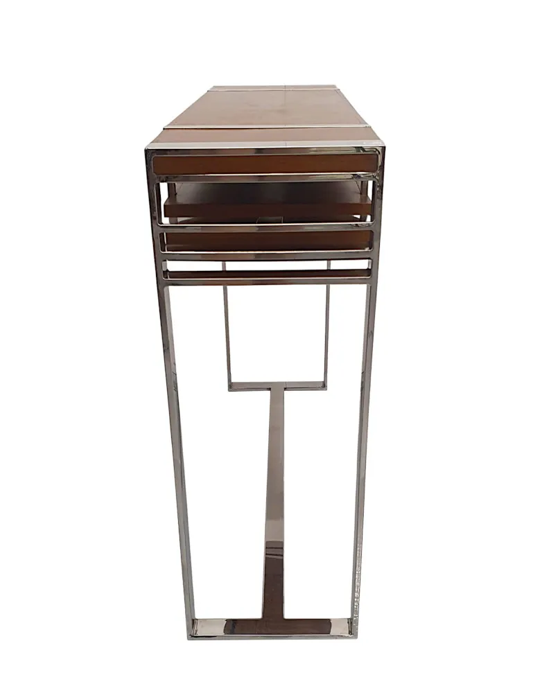  A Gorgeous Art Deco Design Walnut and Chrome Console or Side Table 