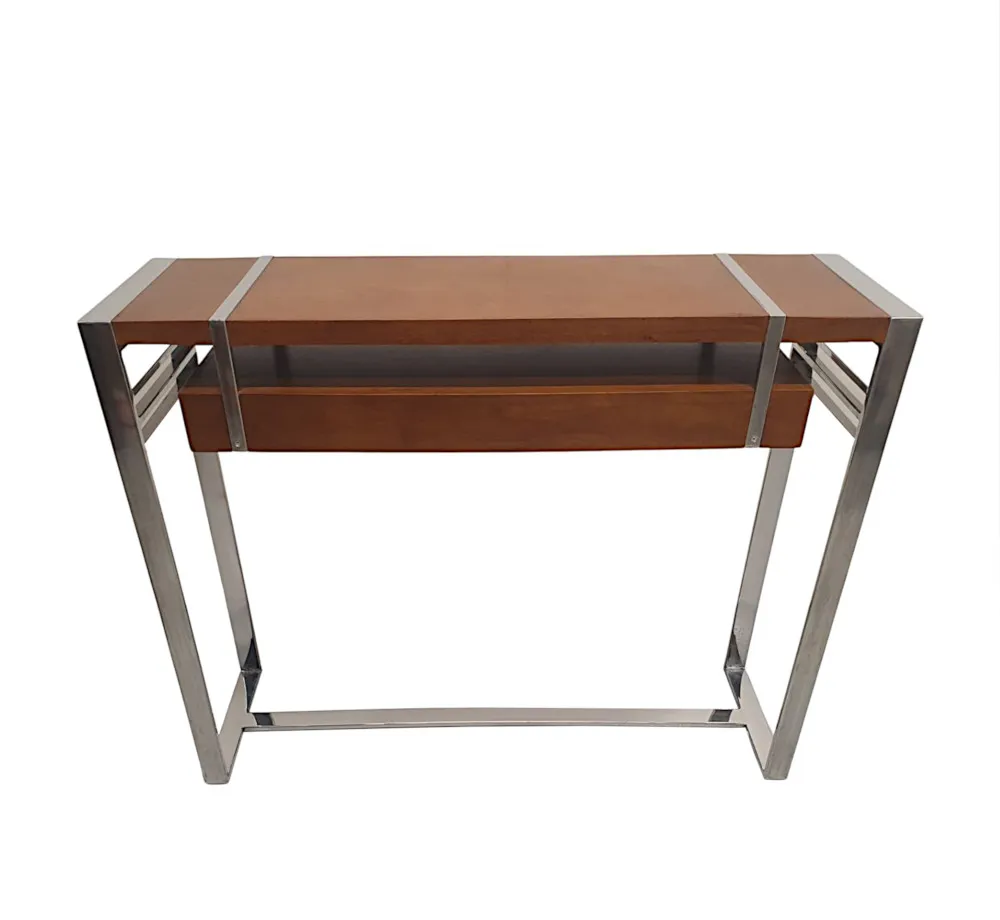  A Gorgeous Art Deco Design Walnut and Chrome Console or Side Table 