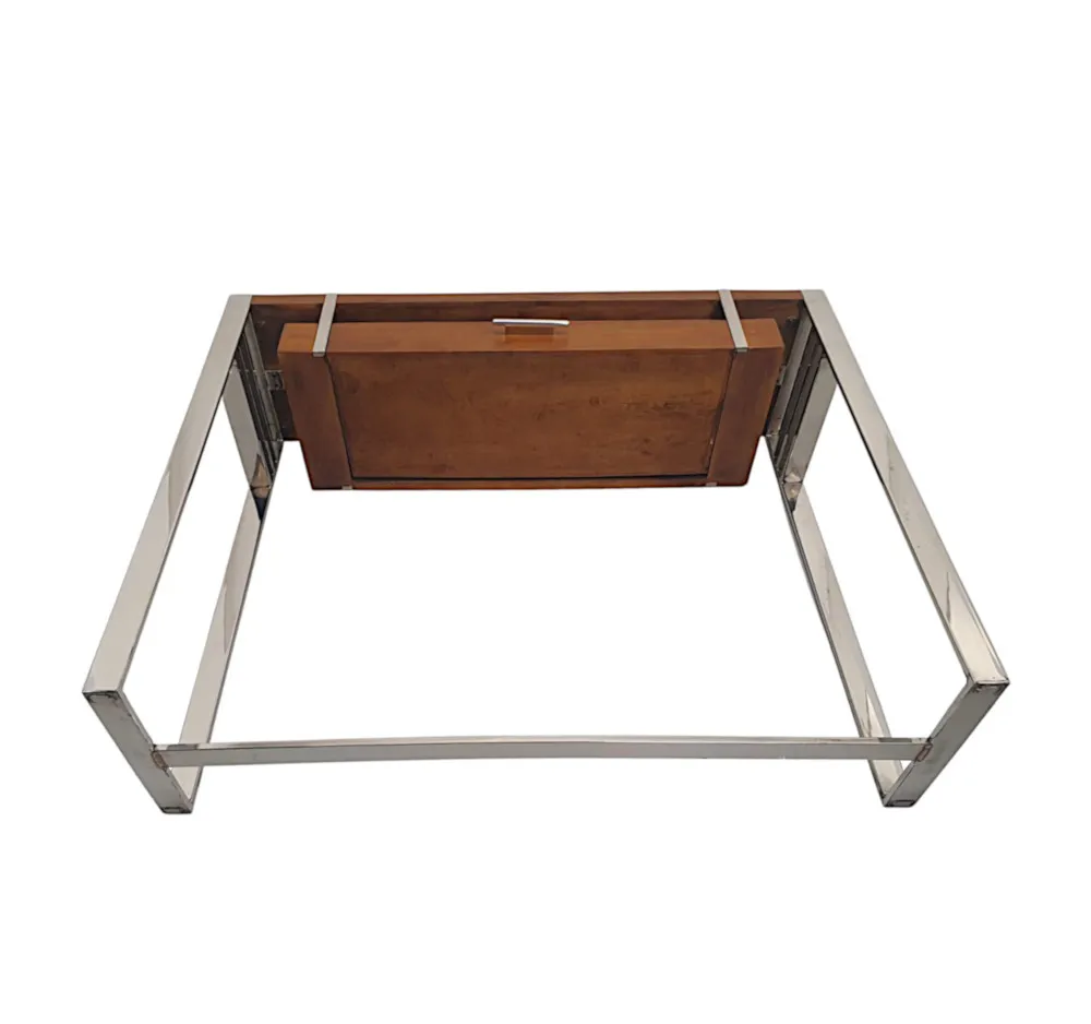  A Gorgeous Art Deco Design Walnut and Chrome Console or Side Table 