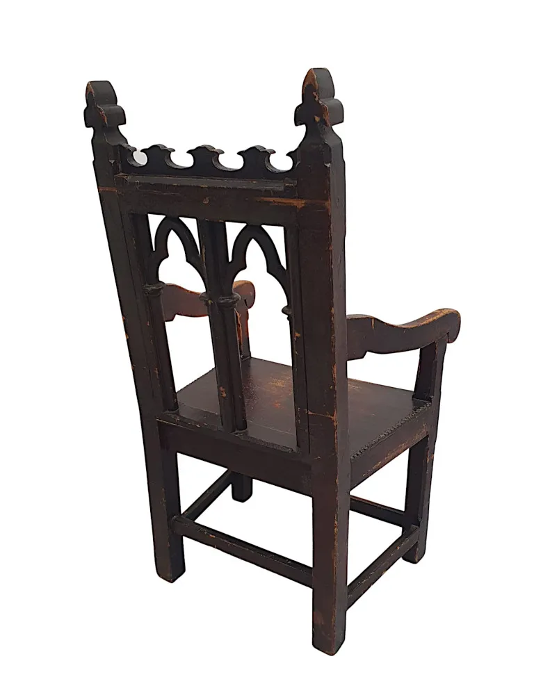  A Very Rare and Fine 19th Century Elm and Pine Gothic Armchair