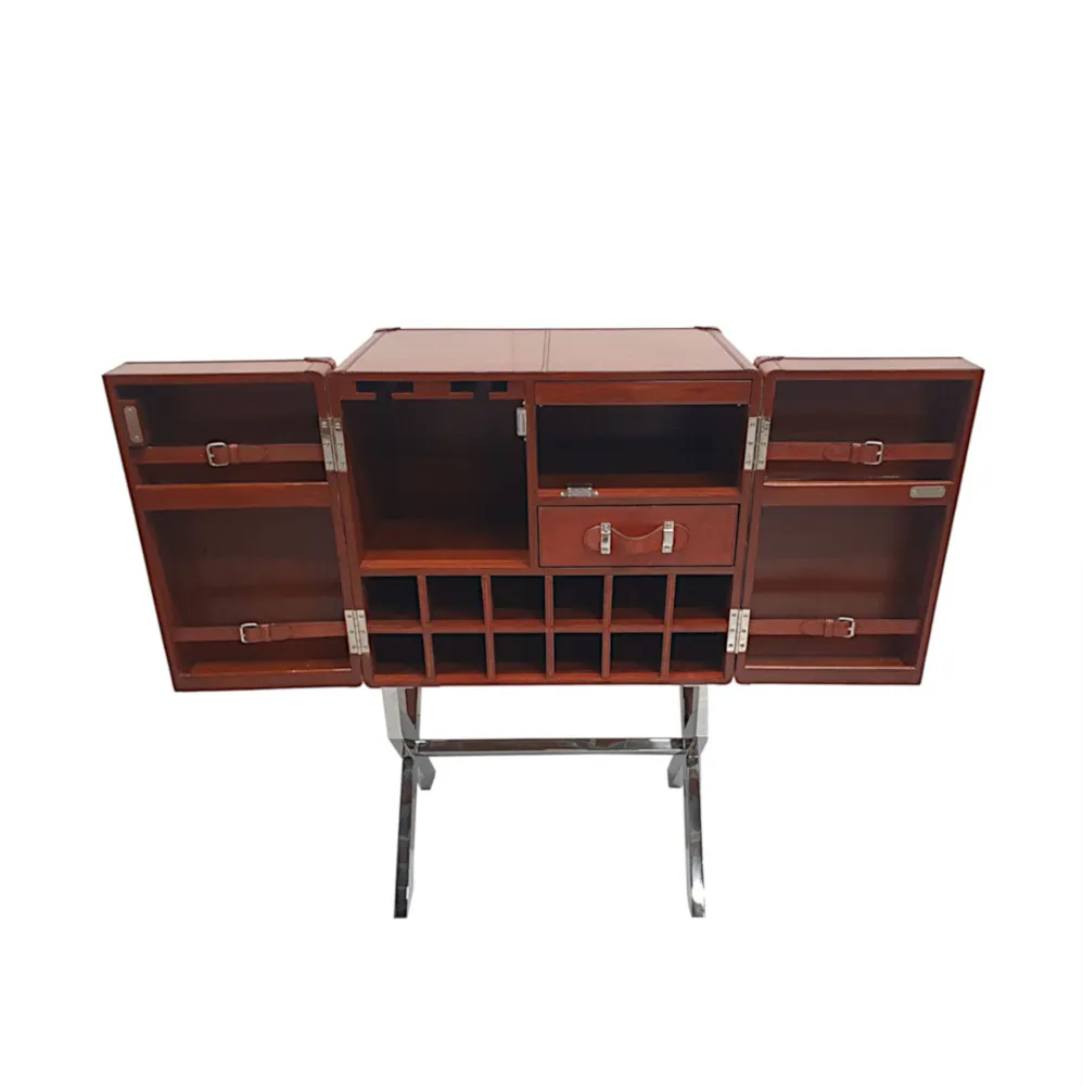 A Fine Leather and Chrome Drinks Cabinet
