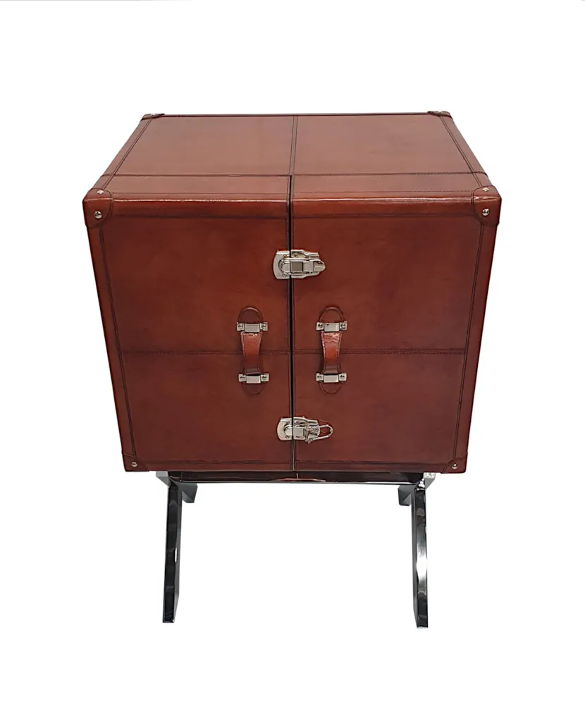 A Fine Leather and Chrome Drinks Cabinet