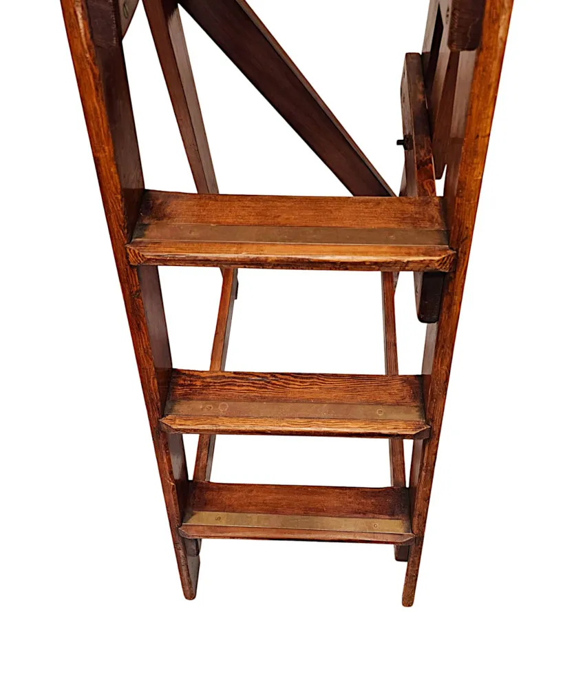  A Rare Early 20th Century Pitch Pine Library Steps Labelled Slingsby England 