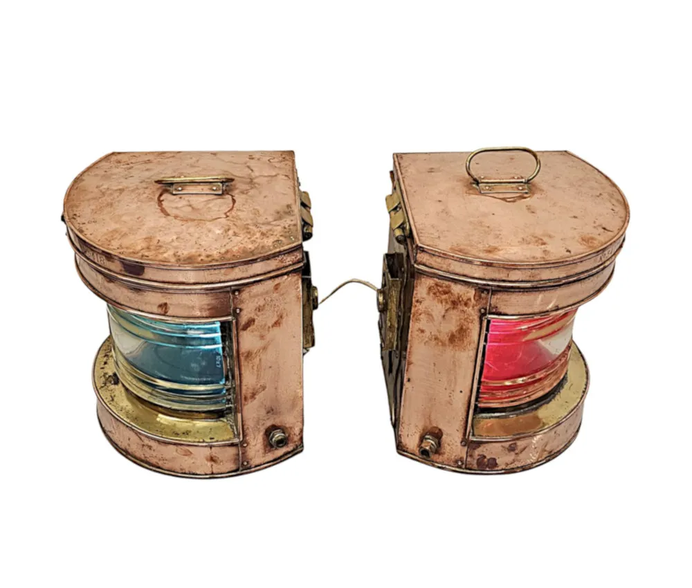 A Very Rare Pair of Early 20th Century Copper and Brass Ships Lanterns