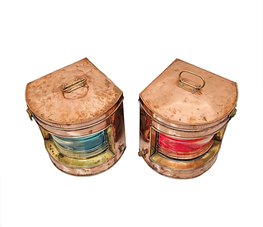 A Very Rare Pair of Early 20th Century Copper and Brass Ships Lanterns