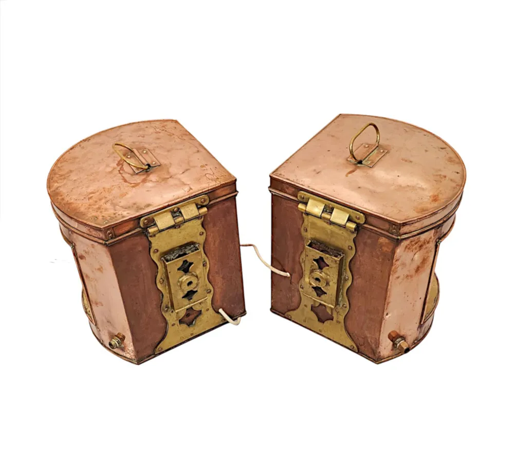 A Very Rare Pair of Early 20th Century Copper and Brass Ships Lanterns