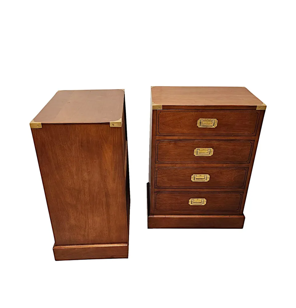 A Very Fine Pair of Hand Made Bedside Chests in the Campaign Style