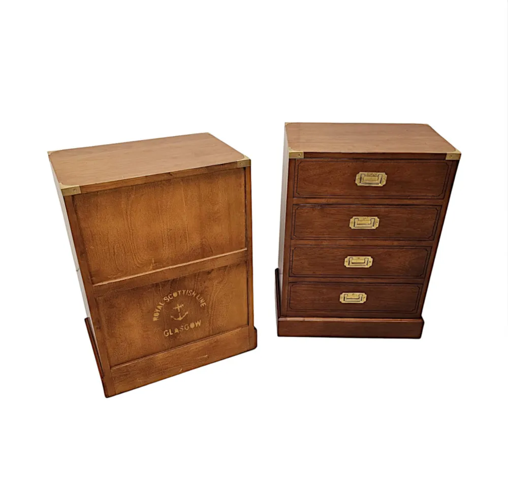A Very Fine Pair of Hand Made Bedside Chests in the Campaign Style