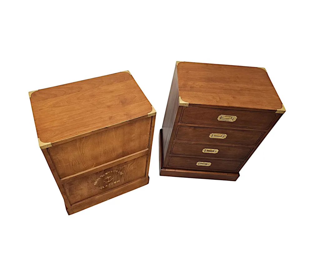 A Very Fine Pair of Hand Made Bedside Chests in the Campaign Style