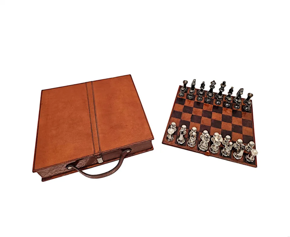 A Fabulous Leather Chess Set and Case