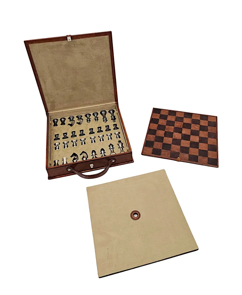 A Fabulous Leather Chess Set and Case