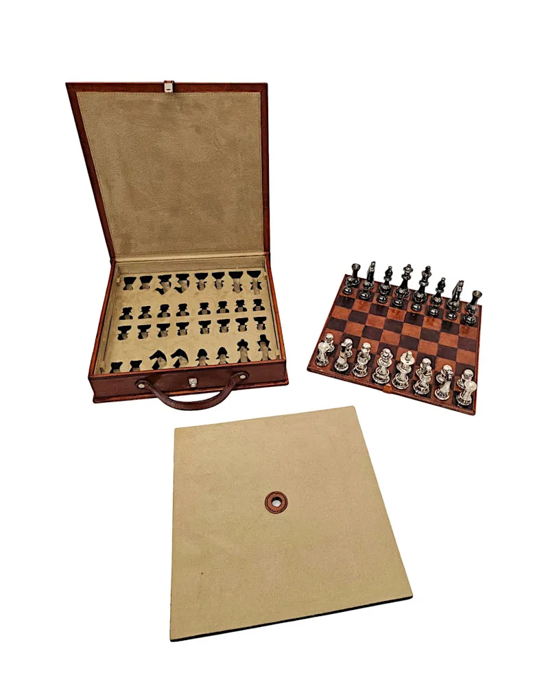 A Fabulous Leather Chess Set and Case