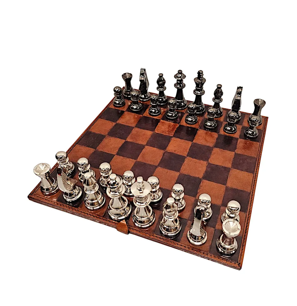 A Fabulous Leather Chess Set and Case