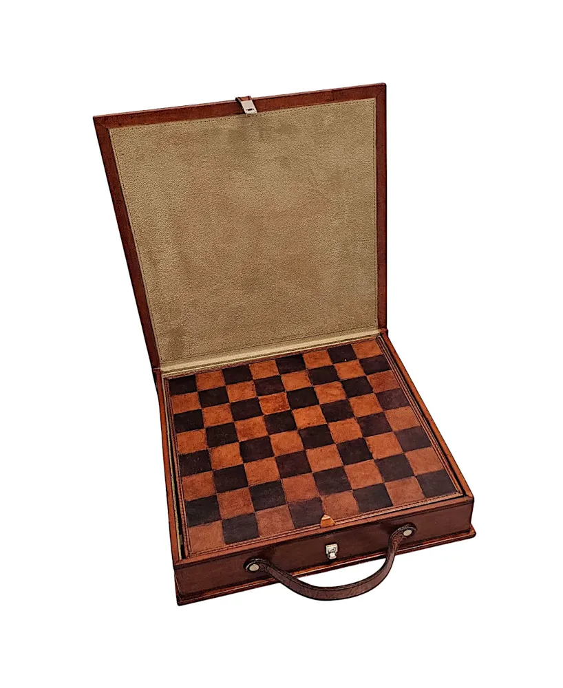 A Fabulous Leather Chess Set and Case