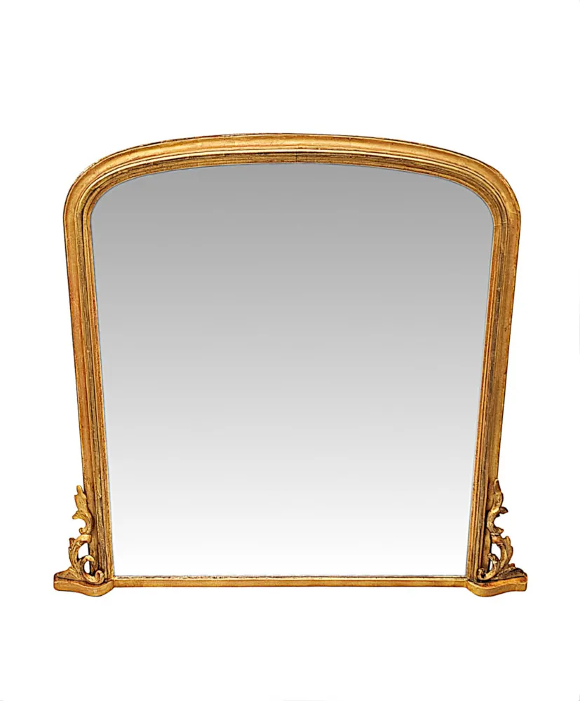 A Fabulous 19th Century Giltwood Archtop Overmantel Mirror