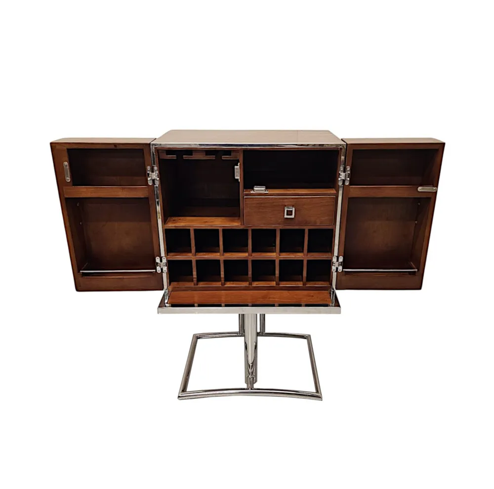 A Stunning Art Deco Design Walnut and Chrome Drinks Cabinet or Bar