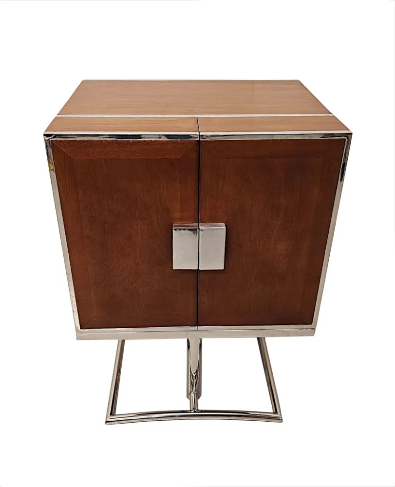 A Stunning Art Deco Design Walnut and Chrome Drinks Cabinet or Bar