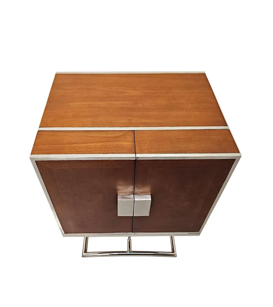 A Stunning Art Deco Design Walnut and Chrome Drinks Cabinet or Bar