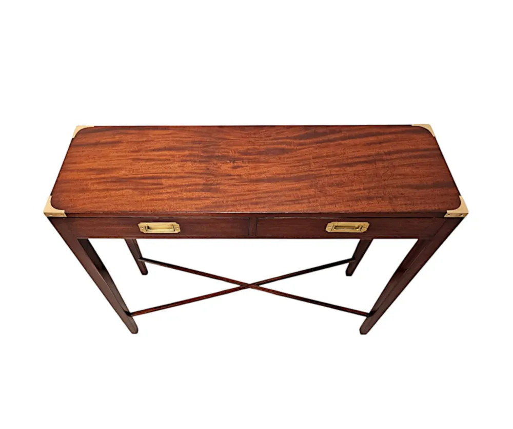 A Fine 20th Century Hand Made Mahogany Campaign Style Console Table