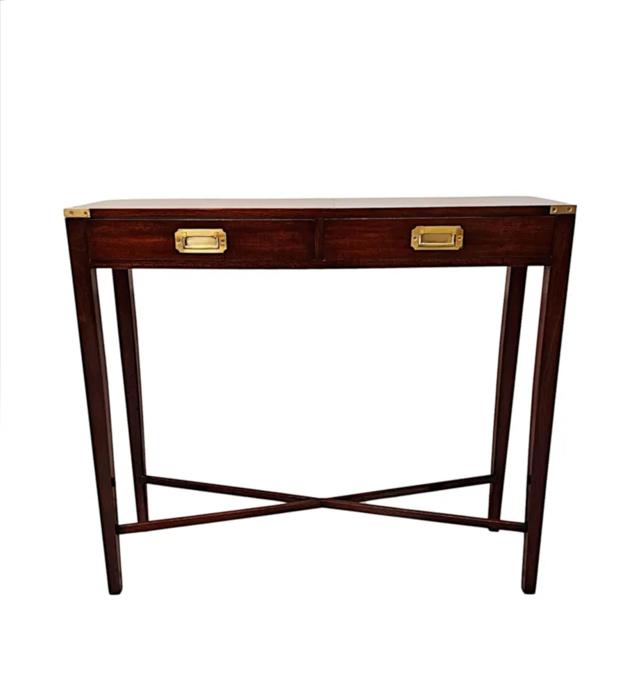 A Fine 20th Century Hand Made Mahogany Campaign Style Console Table