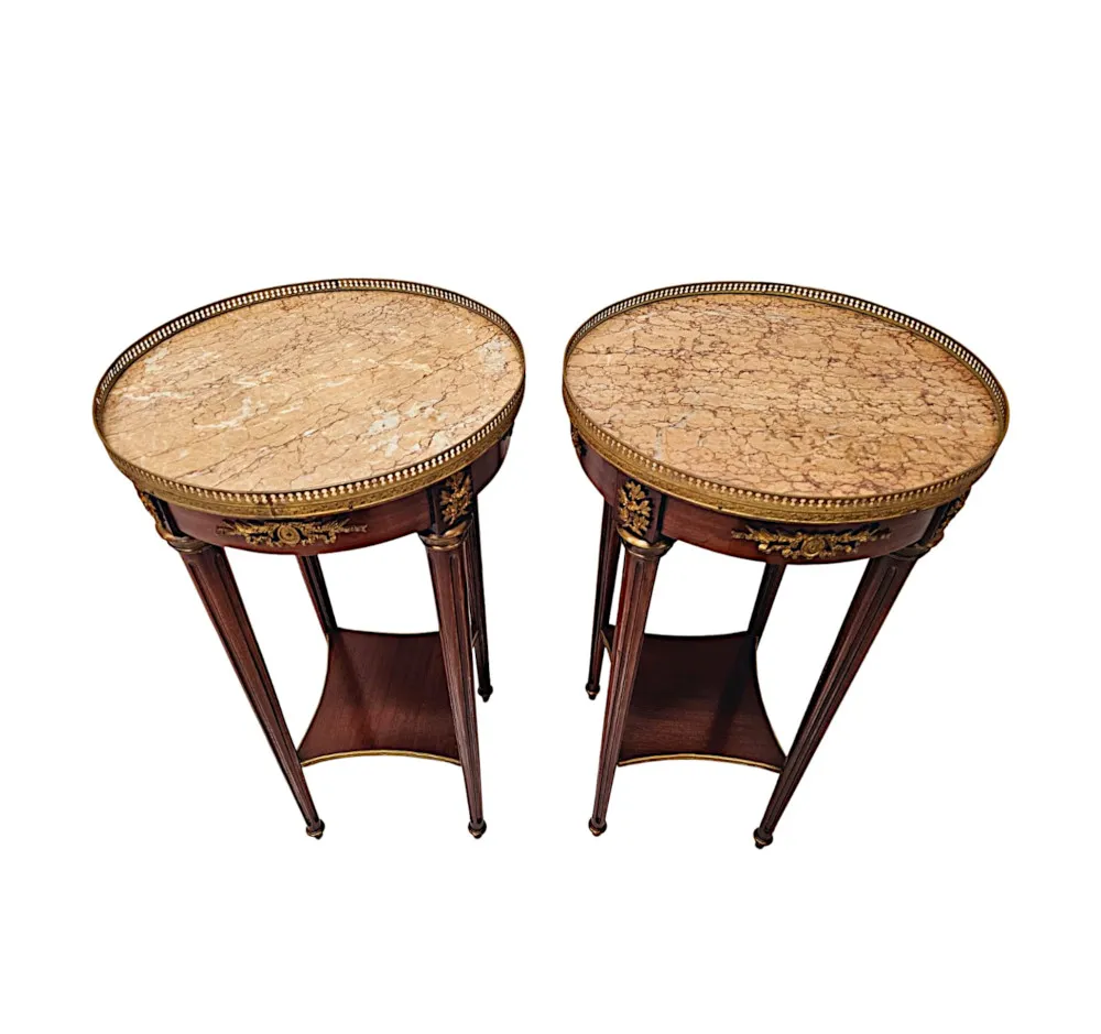 A Very Rare Pair of Early 20th Century Marble Top Lamp or Side Tables with Ormolu Mounts