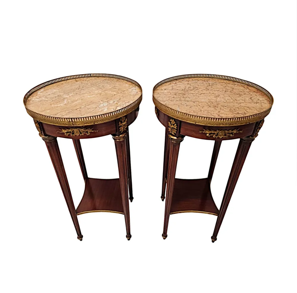 A Very Rare Pair of Early 20th Century Marble Top Lamp or Side Tables with Ormolu Mounts