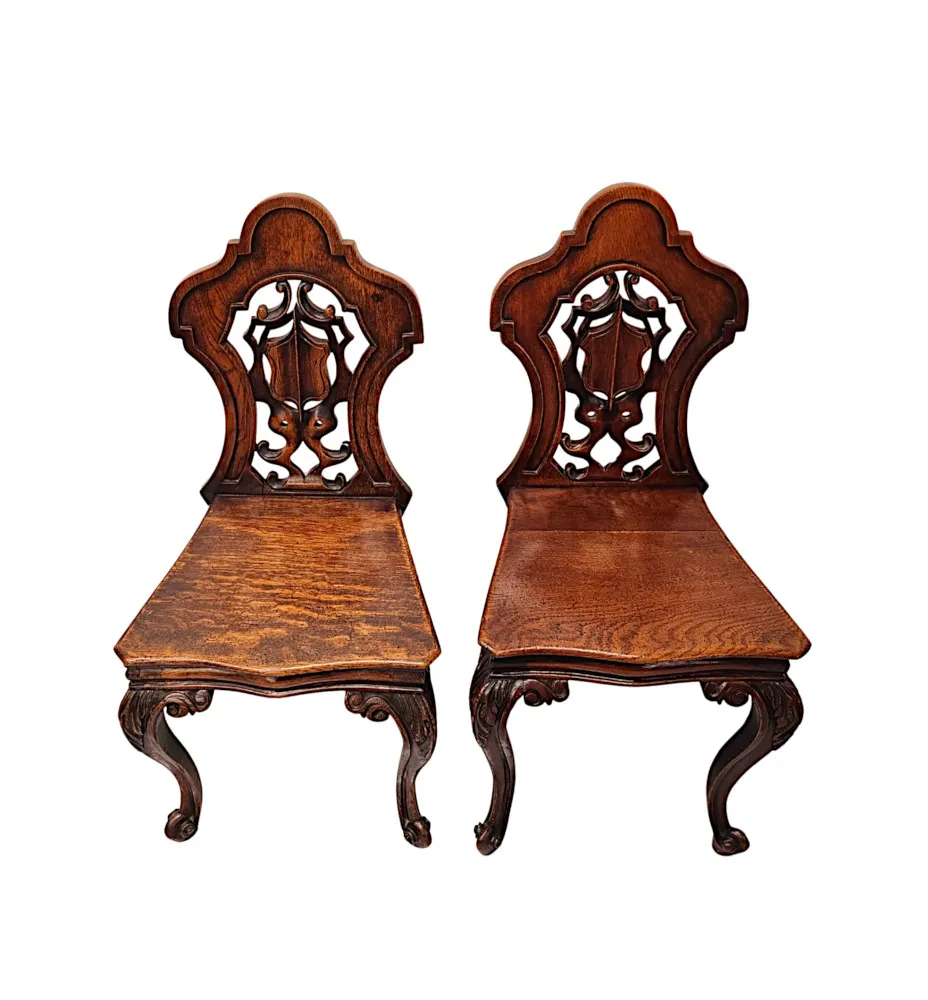  A Fabulous Pair of 19th Century Oak Hall Chairs