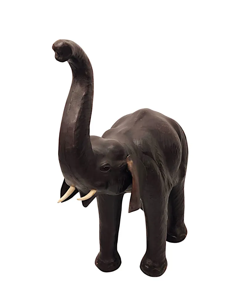 A Fabulous Large Size 20th Century Leather Elephant Sculpture
