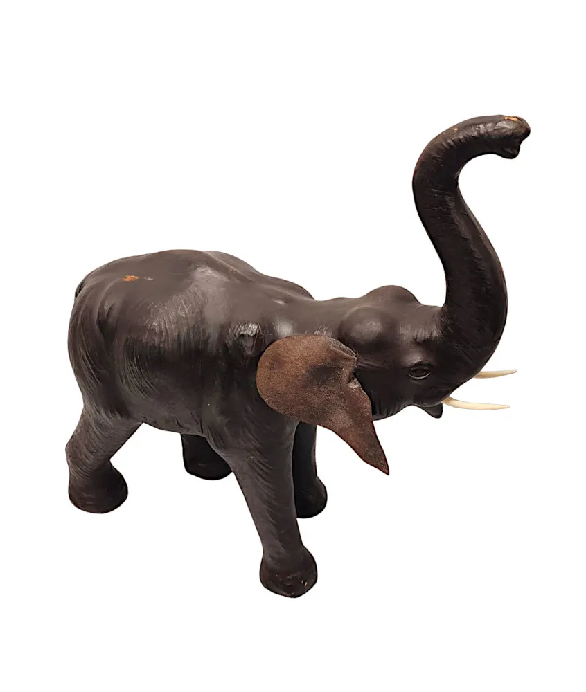 A Fabulous Large Size 20th Century Leather Elephant Sculpture