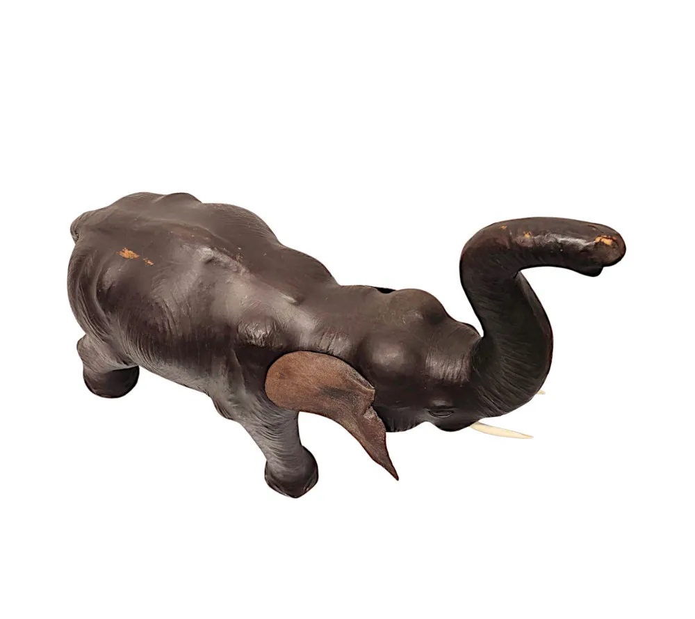 A Fabulous Large Size 20th Century Leather Elephant Sculpture