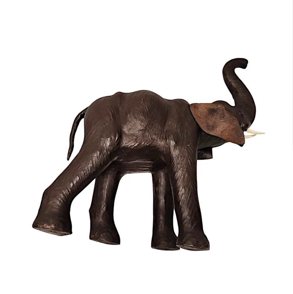 A Fabulous Large Size 20th Century Leather Elephant Sculpture