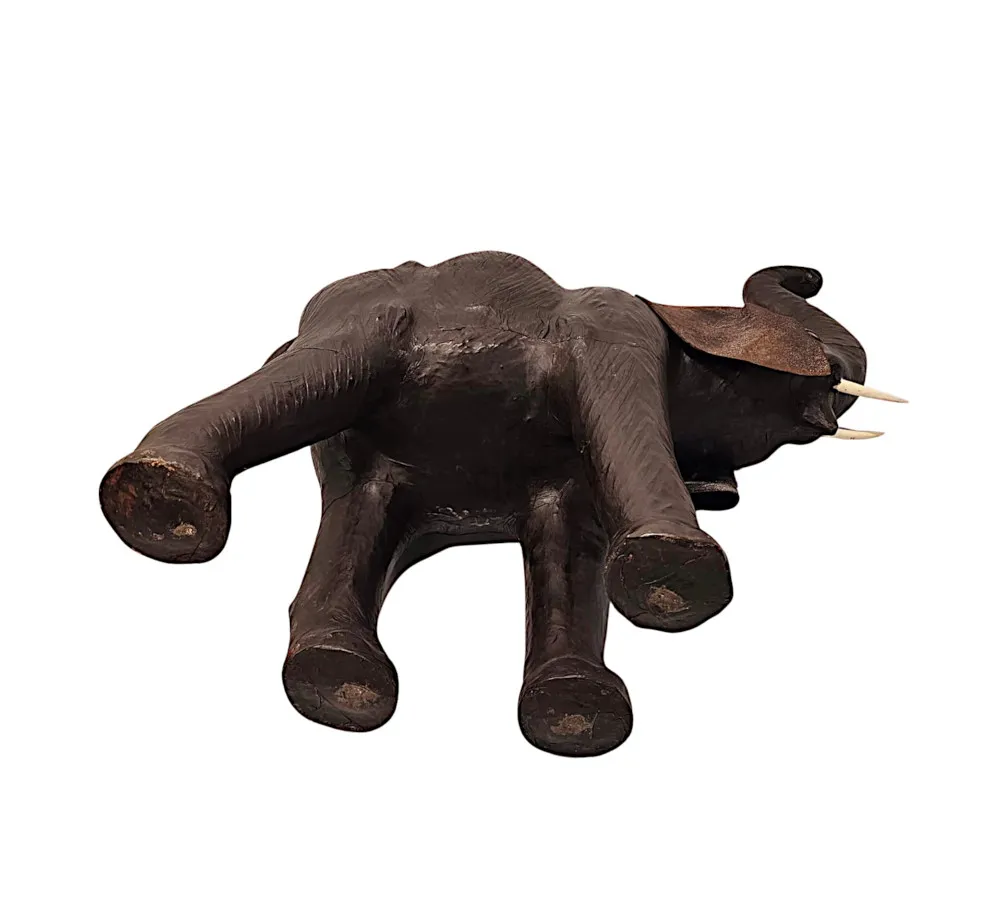 A Fabulous Large Size 20th Century Leather Elephant Sculpture