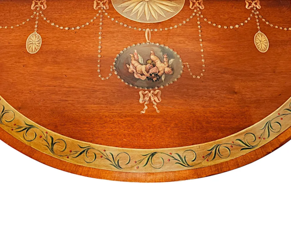 A Very Fine Pair of 20th Century Hand Painted Demilune Side Tables 