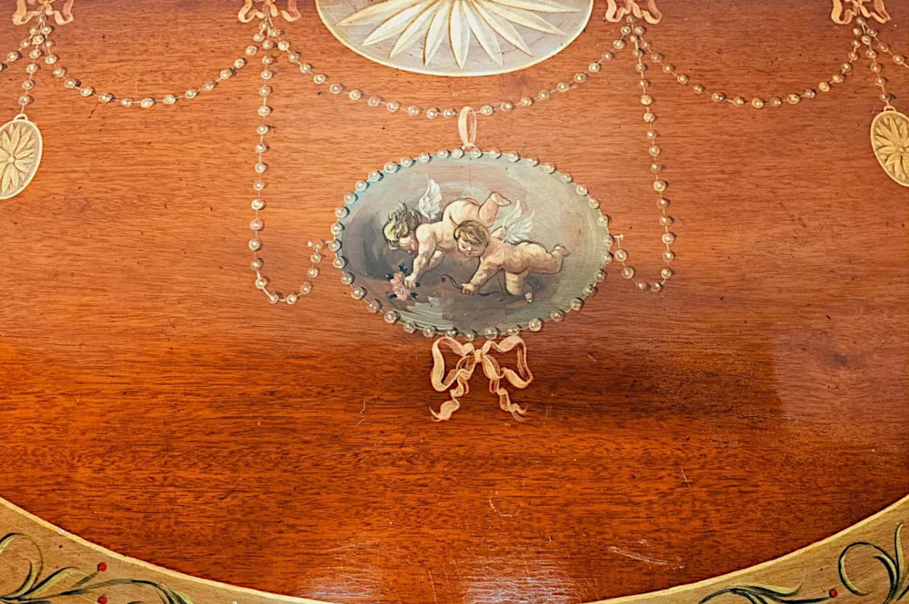 A Very Fine Pair of 20th Century Hand Painted Demilune Side Tables 
